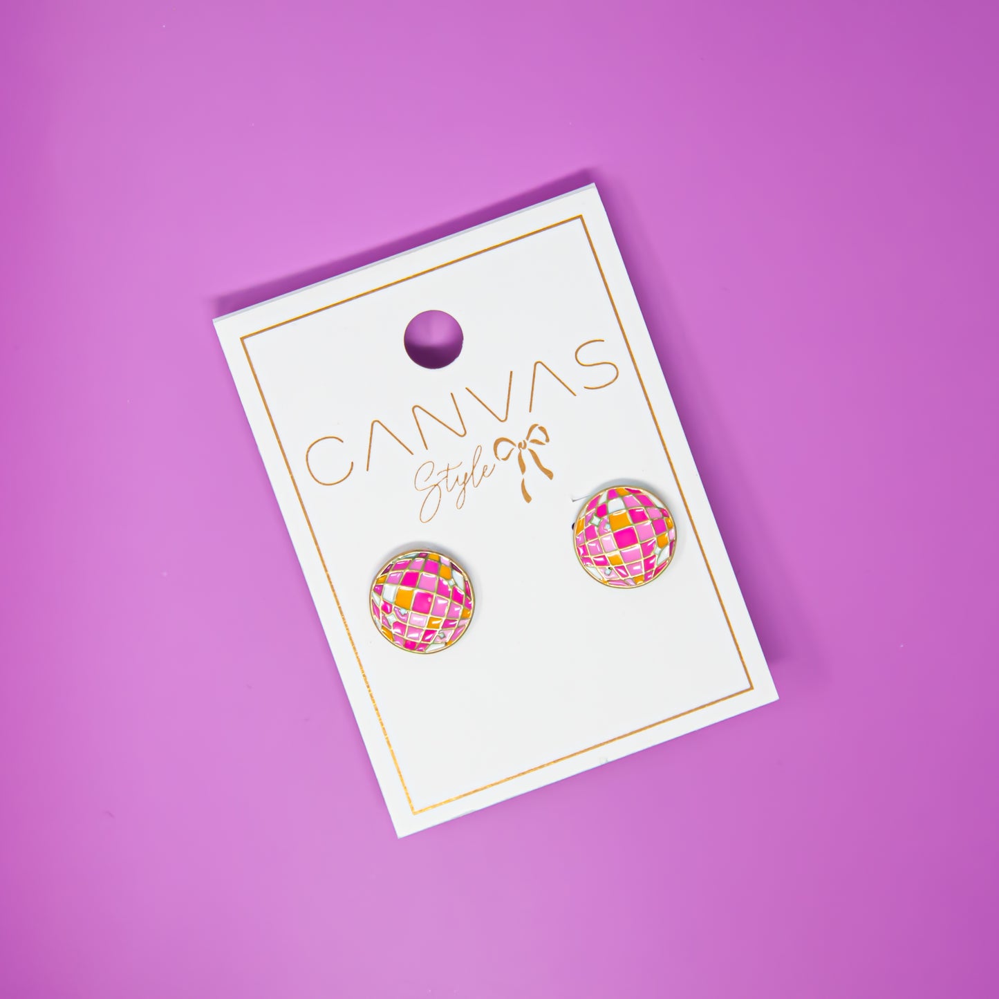 Pink Disco Ball Enamel Stud Earrings for Project Disco Ball