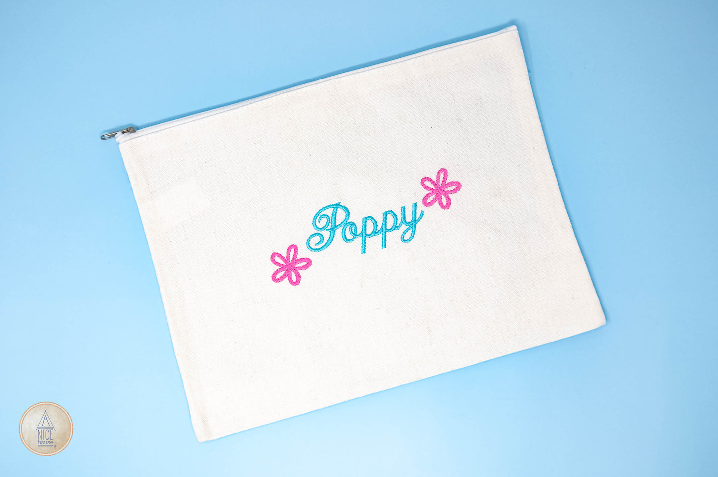 Personalized Flower Canvas Pouch- 12 in x 9 in