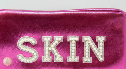 Cosmetic Organizer- 'Skin' Pearly Patch Bag in Metallic Pink- Medium