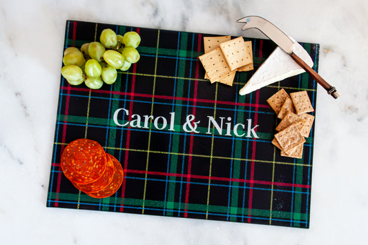 Tall, Dark, and Plaid (Personalized Cutting + Serving Board)
