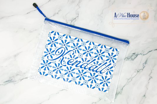 Blue and White Personalized Organizer Bag + Knick-Knack Sack