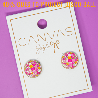 Pink Disco Ball Enamel Stud Earrings for Project Disco Ball