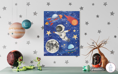 Astronaut Children's Print - Wall Decor for Space Theme Bedroom, Outer Space Nursery, or Space Theme Playroom