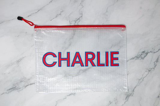 Custom Extra Large Personalized Clear Organizer Bag (19 Color Choices)