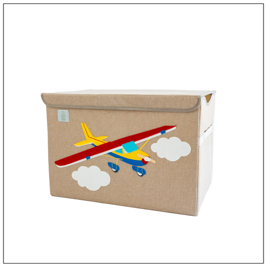 Airplane Appliquéd + Collapsible Collapsible Toy Box and Storage Box