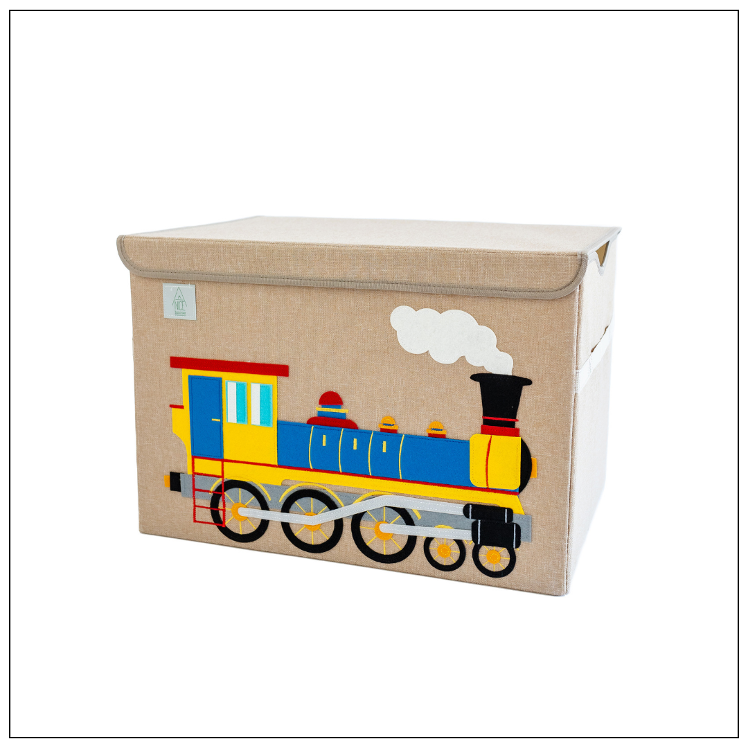 The Choo-Choo (Train Box): Appliquéd + Embroidered Collapsible Toy Box and Storage Box